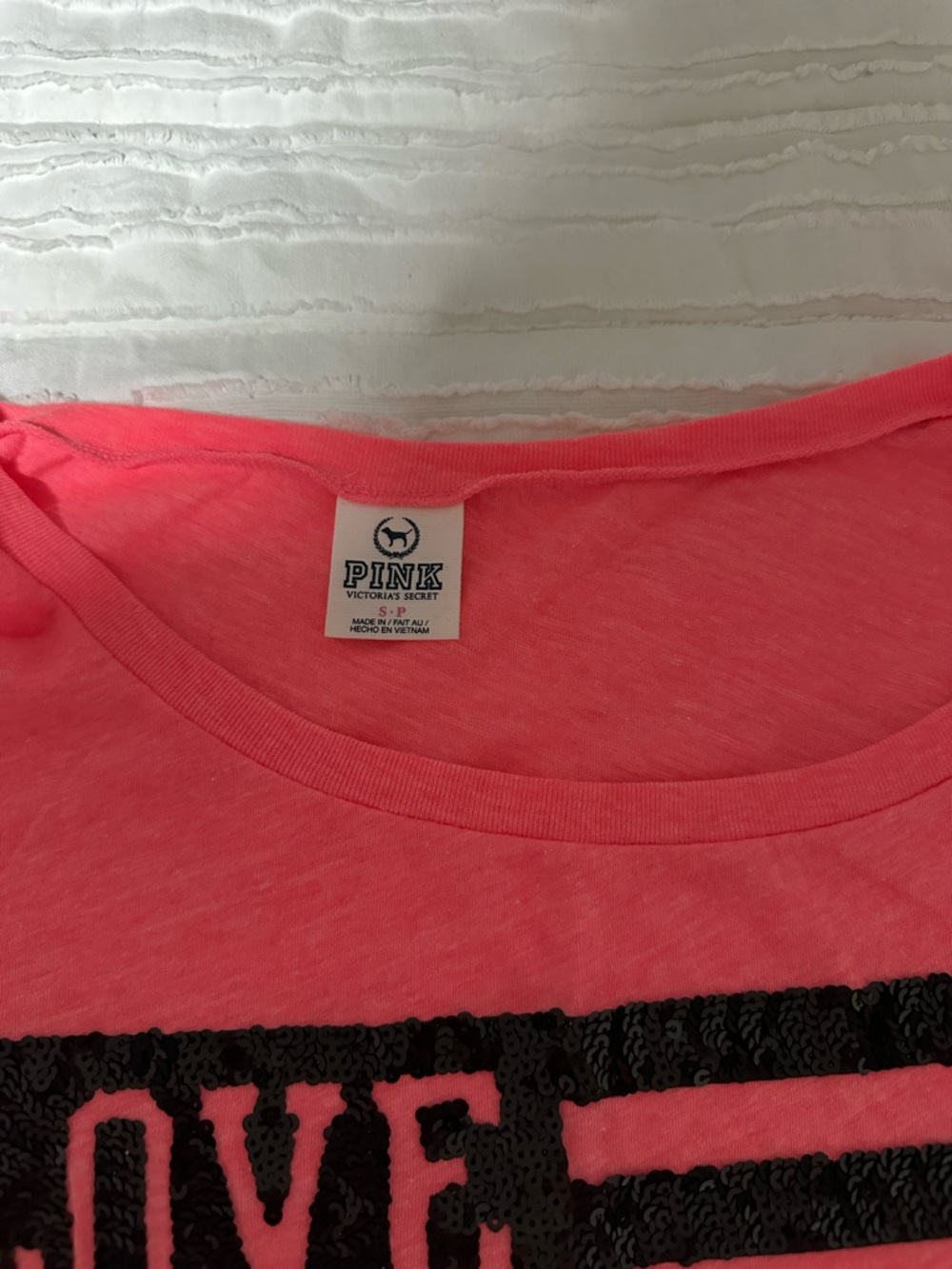 PINK Victoria's Secret Neon Pink Sequin Graphic Tee